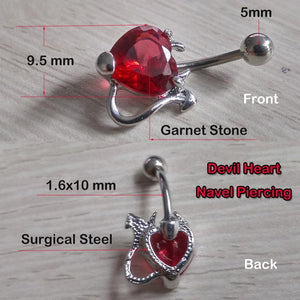 Devil Heart Ruby Red 14 G Belly Button Ring