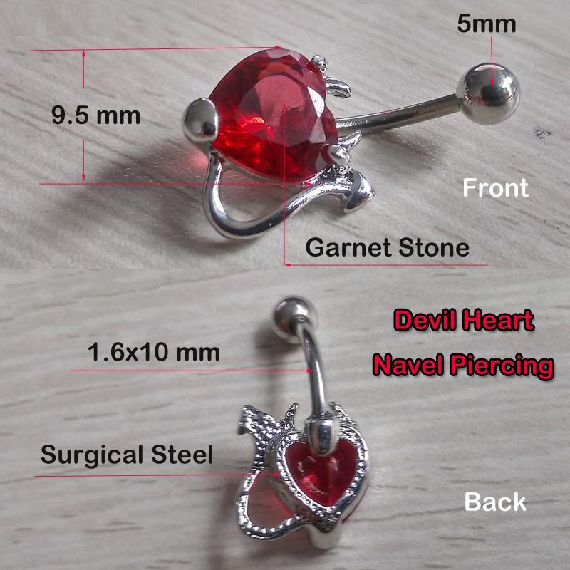 Devil Heart Ruby Red 14 G Belly Button Ring