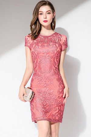 Pencil Short Sleeve Embroidered Formal Mini Dress