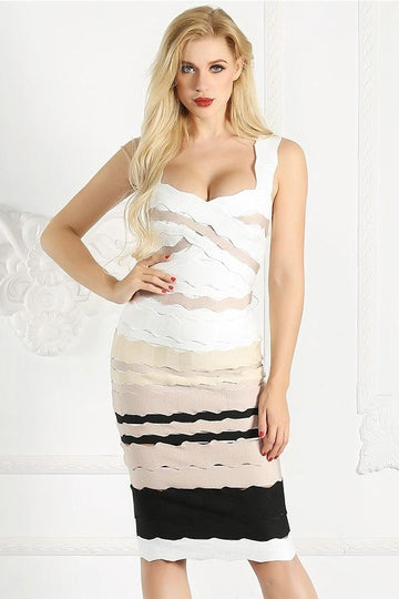 Bandage Knee Length Striped Bodycon Dress