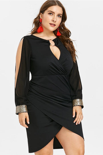 Sequined Slit Plus Size Mini Dress