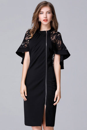 Lace Patchwork Cloak Sleeves Pencil Mini Dress