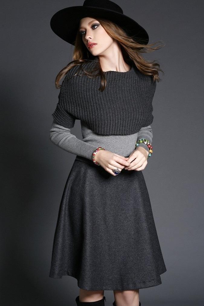 Knitted Jersey Top Skirt High Street Midi Dress