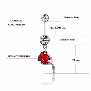 Romantic Red Rose Flower Belly Button Ring