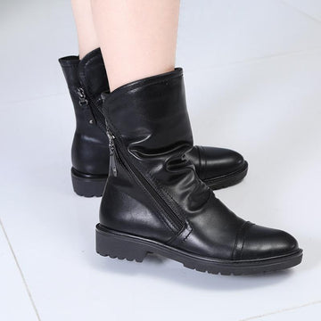 Hip Soft PU Leather Square Heel Ankle Boots