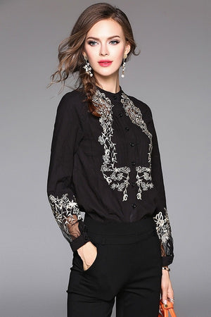 Embroidery Casual Loose Cotton Women Shirt Blouses Top