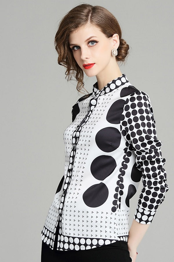 Polka Dot Full Sleeve Women's Shirt Blouse Top