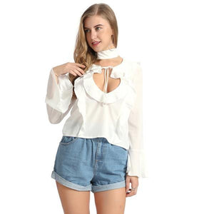 Sexy O-neck Low-Out Chiffon Butterfly Sleeve Top Blouse Verkadi.com