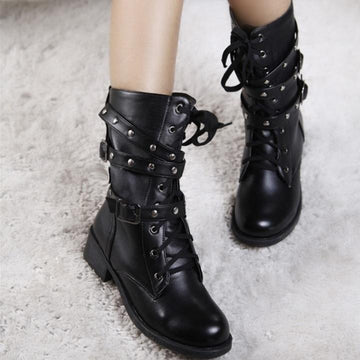 Vintage Rivet Punk Goth Ankle Motorcycle Leather Boots Verkadi.com