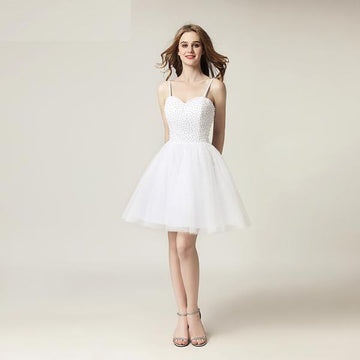 Short Tulle Beaded Spaghetti Strap Prom Party Dress Verkadi.com