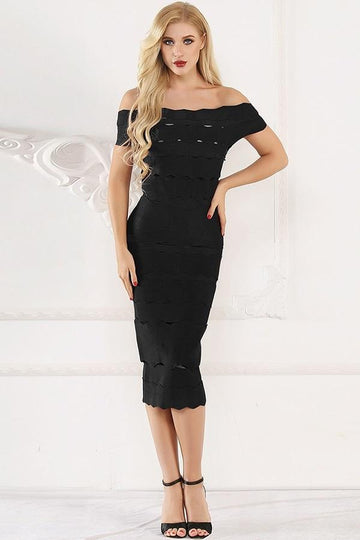 Chic Off Shoulder Bodycon Midi Party Dress