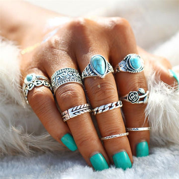 2 Color Rose Heart Midi Vintage Bohemian Ring Set