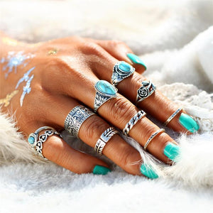 2 Color Rose Heart Midi Vintage Bohemian Ring Set