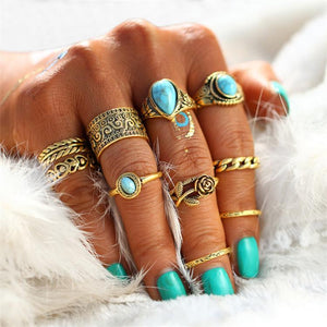2 Color Rose Heart Midi Vintage Bohemian Ring Set