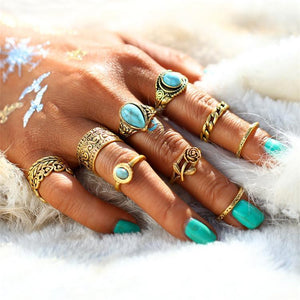 2 Color Rose Heart Midi Vintage Bohemian Ring Set