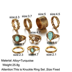 2 Color Rose Heart Midi Vintage Bohemian Ring Set