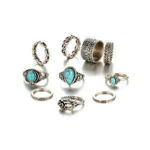 2 Color Rose Heart Midi Vintage Bohemian Ring Set