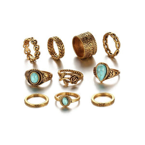 2 Color Rose Heart Midi Vintage Bohemian Ring Set