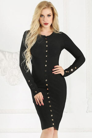 Classic Long Sleeve Bodycon Midi Cocktail Party Dress
