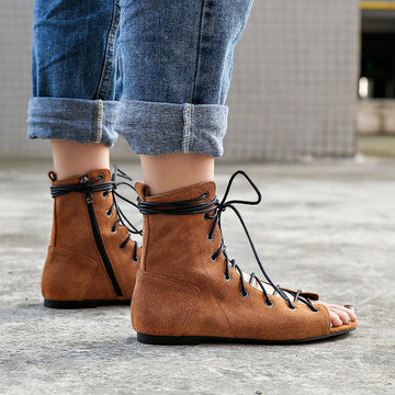 Hot Ankle Suede Cross Tied Flat Women Gladiator Sandals