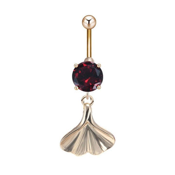 Ginkgo Leaf Zircon Navel Piercing Belly Button Ring Vekadi.com
