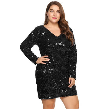 Sexy Deep Sequined Bodycon Cocktail Club PLUS SIZE Dress verkadi.com
