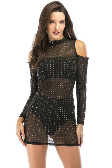 Cold Shoulder Long Sleeve Sequined Mini Dress