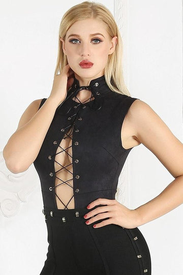 lace up women bodysuits rompers