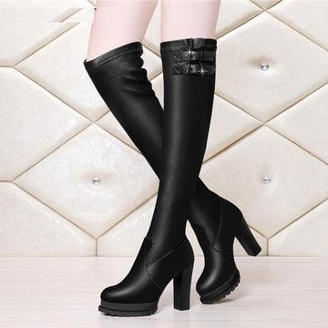 Microfiber Over The Knee High Chunky Boots Verkadi.com