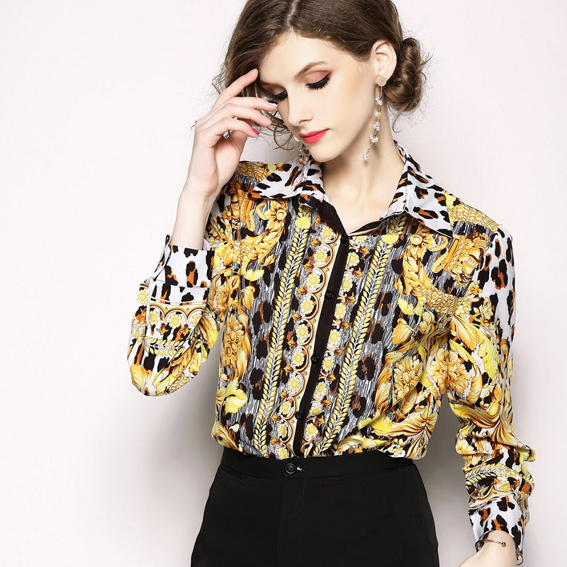 Fashion Runway Long Sleeve Vintage Print Shirt Blouse Verkadi.com