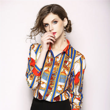 Elegant Runway Designer Long Sleeve Printed Shirt Blouse Verkadi.com