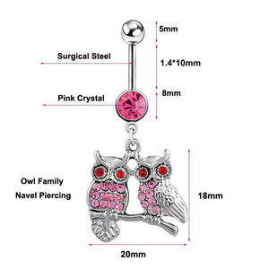 Romantic Owl Family Pink Belly Button Ring