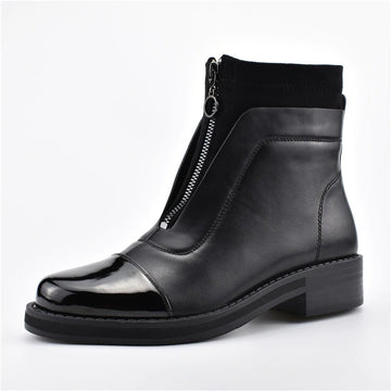 Designer Front Zip Chunky Heel Slip On Women Ankle Boots