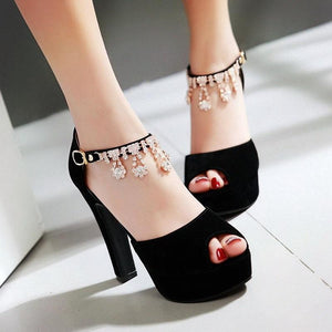 Peep Toe Rhinestone Crystal High Heels Pump Shoes Verkadi.com