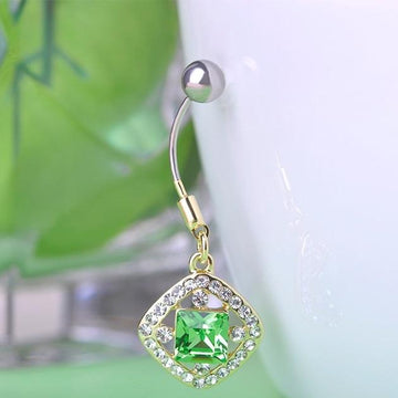Crystal Rhinestones Square Shape Navel Piercing Bell Button Ring Verkadi.com