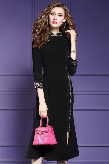 mbroidery Vintage Formal Party Mid-Calf Dress