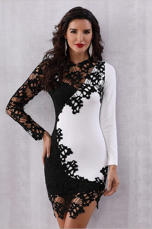 Elegant Long Sleeve Lace Bodycon Party Evening Mini Dress