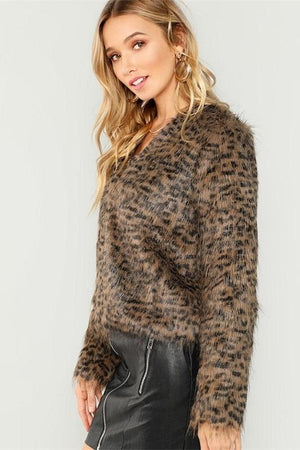 leopard faux fur women jacket by chicdrift