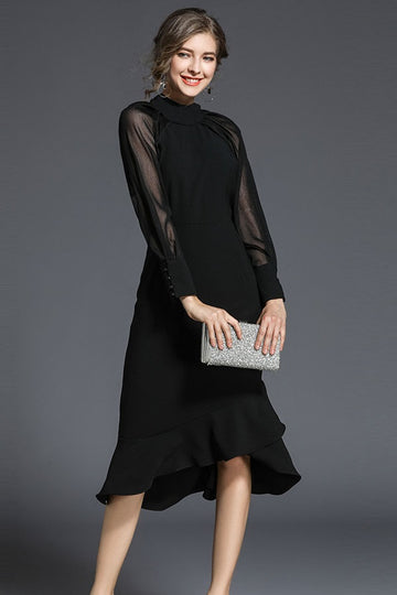 Turtleneck Slim Mermaid Evening Party Mid-Calf Dress