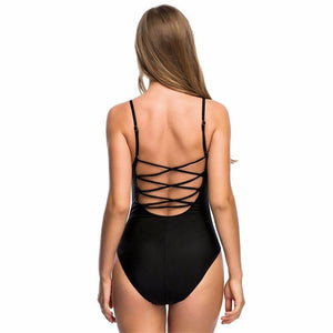 Sexy Geometric Print Lace Up Back One Piece Swimsuit