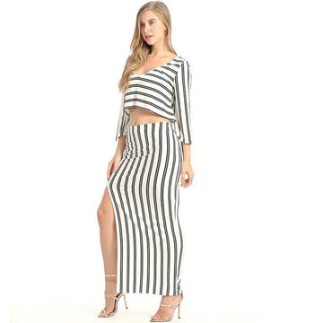 Sexy 2 Piece Thigh Slit  V-neck Top Bust Skirt Dress verkadi.com