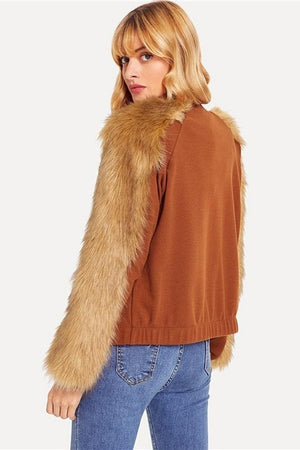 Faux Fur Contrast Solid High Street Women Jackets