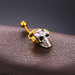 Gold Plated Skull Head With Headphones Belly Button Ring