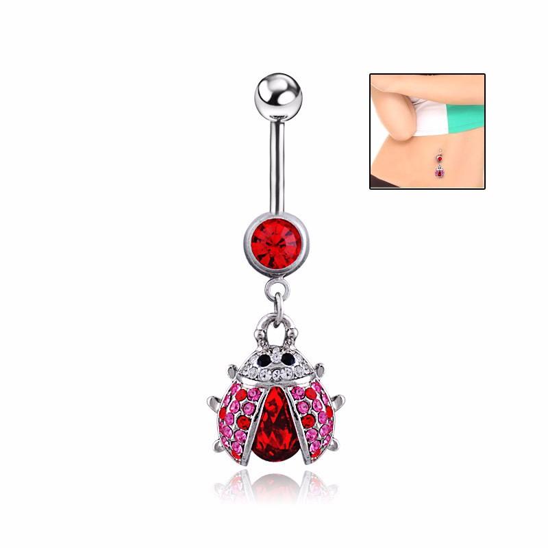 Sexy Red Beetle 14 G Crystal Belly Button Ring