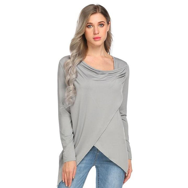 Hot Faux Wrap Asymmetrical Blouse Shirt Top