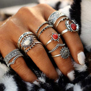 Vintage Ethnic Red Natural Stone Bohemian Midi Rings Set Verkadi.com