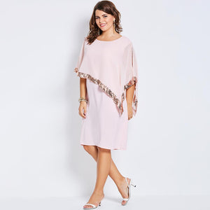 Elegant Sequins Asymmetric Cloak Half Sleeve Dress