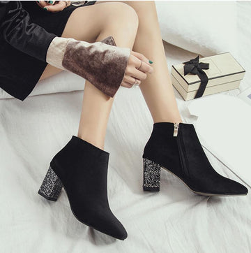 Fashion High Heels Flock Chunky High Heels Ankle Shoes Verkadi.com