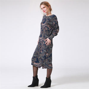 Cool And Casual Long Puff Sleeve O-Neck  Floral Printed Dress Verkadi.com