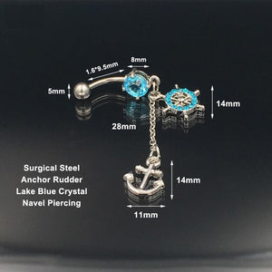 Lake Blue Anchor Rudder Belly Button Ring